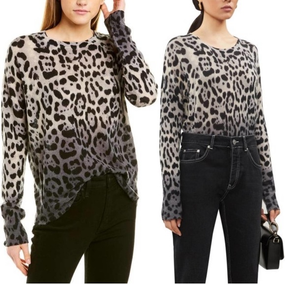 360 Cashmere Leopard Print Sweater medium grey black - Picture 3 of 5
